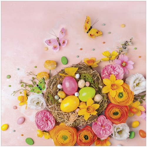 Serwetki Papierowe Świąteczna Aranżacja Kwiaty i Pisanki Wielkanoc 20szt. 33x33cm