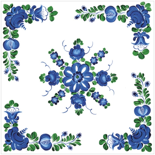 Serwetki Papierowe w Kolorowe Klasyczne Kujawskie Wzory Błękit i Zieleń Fajans Włocławek 20szt. 33x33cm