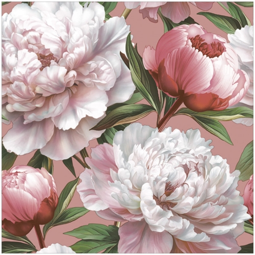 Serwetki Papierowe Pełne Kwiaty Piwonie na Różowym tle 20szt. 33x33cm