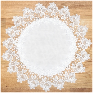 Serwetka do Koszyczka z Gipiurą Okrągła 40cm Serwetka Biała Zajączki