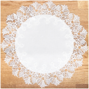 Serwetka do Koszyczka z Gipiurą Okrągła 30cm Serwetka Biała Pisanki