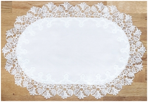 Serwetka do Koszyczka z Gipiurą Owalna 30x45cm Serwetka Biała Pisanki