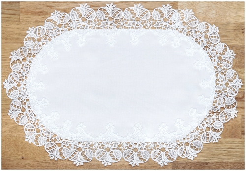 Serwetka do Koszyczka z Gipiurą Owalna 30x45cm Serwetka Biała Pisanki
