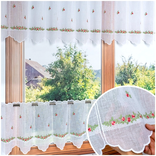 Firanka Zazdrostka Gotowa 35cm Zazdrostka Haftowana Naturalna Różyczki