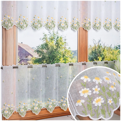 Firanka Zazdrostka Zazdrostka Gotowa Haftowana Kwiaty Rumianki