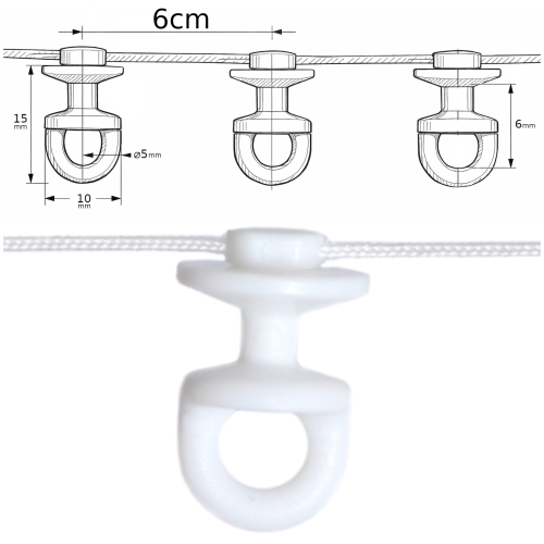 Ślizgi na sznurku do systemu WAVE co 6 cm białe na metry – 1 m = 16 ślizgów, 8 FAL