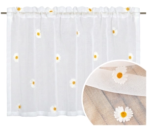 Zazdrostka Gotowa 200x50cm Zazdrostki do Kuchni Firanka Krótka Haftowane Stokrotki