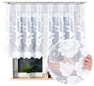 Firanka Krótka 200x130 Firanki do Kuchni Pokoju Firana Gotowa Biała Kwiaty 11121
