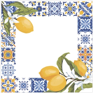 Serwetki Papierowe Soczyste Cytryny i Płytki Azulejo Śródziemnomorskie 20szt. 3w 33x33cm 