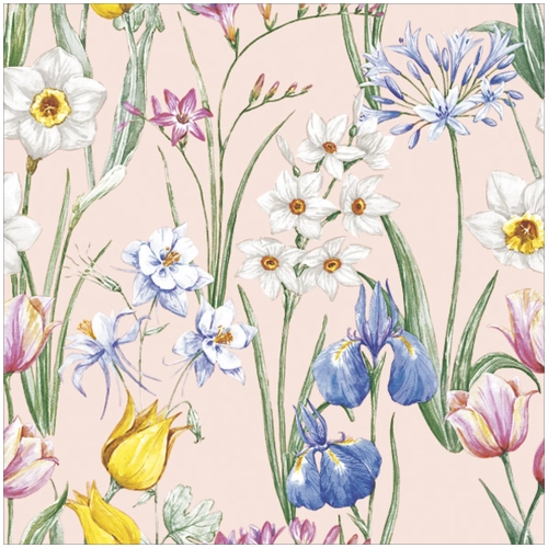 Serwetki Papierowe Łąka Kwiaty Na Różowym Tle Decoupage 20szt. 3w 33x33cm