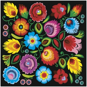 Serwetki Papierowe Łowickie Kwiaty Wycinanki Czarne Decoupage 20szt. 3w 33x33cm