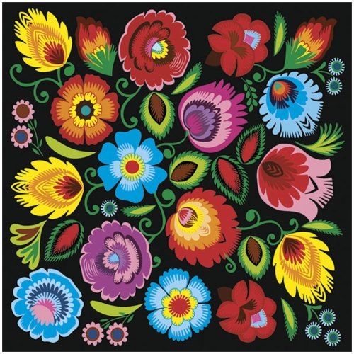 Serwetki Papierowe Łowickie Kwiaty Wycinanki Czarne Decoupage 20szt. 3w 33x33cm