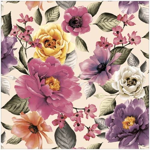 Serwetki Papierowe w Kwiaty Piwonie Róże Kremowe Vintage  Decoupage 20szt. 3w 33x33cm