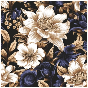 Serwetki Papierowe Eleganckie Kwiaty Granat Złoto Czarne Decoupage 33x33cm 20szt. 3w