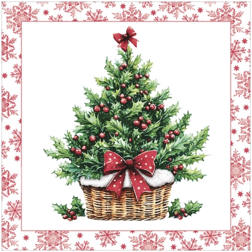 Serwetki Papierowe Choinka Ostrokrzew Czerwone Śnieżynki 33x33cm 20szt. 3w Decoupage