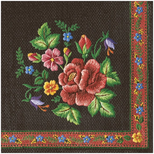 Serwetki Papierowe Haft Ludowy Czerwona Róża FOLK 33x33cm 20szt. 3w Decoupage