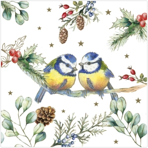 Serwetki Papierowe Sikorki Eukaliptus Ostrokrzew 33x33cm 20szt. 3w Decoupage