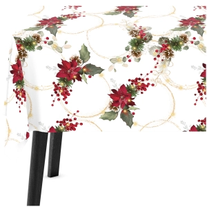 Obrus Świąteczny na Stół 140x200 Elegancki Biały Poisencja 11399